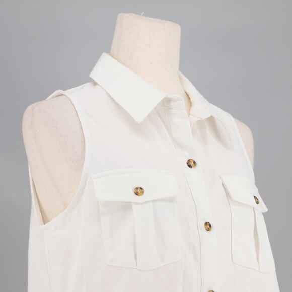 TUCKERNUCK Linen Cotton Sleeveless Button Down Steele Top White Ivory Size S - Picture 3 of 7